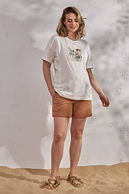 Бежеві шорти для вагітних трикотажні з низьким бандажем під животик