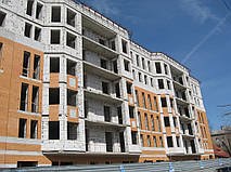 Фасадные работы, отделка фасада жилого комплекса "На Бакулина" 5
