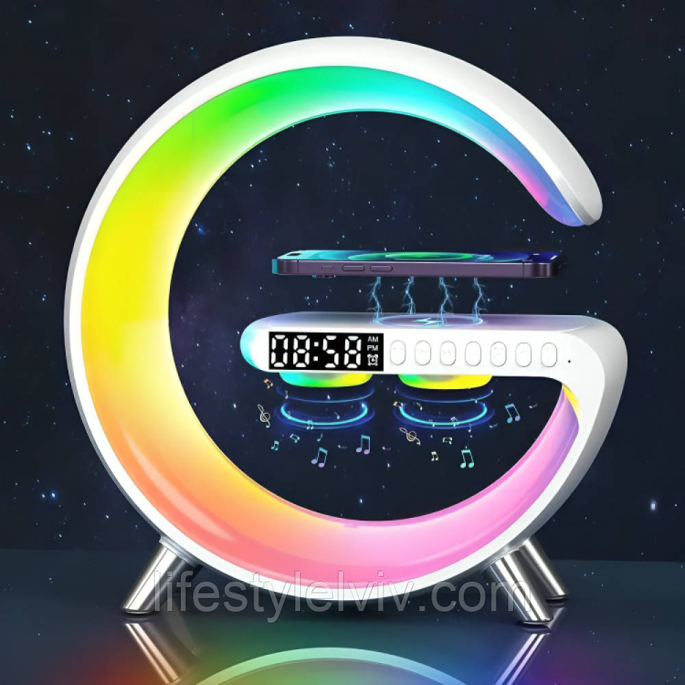 Настільна лампа-нічник G11 Smart Light з бездротовою зарядкою, Білий/Бездротова лампа з колонкою і