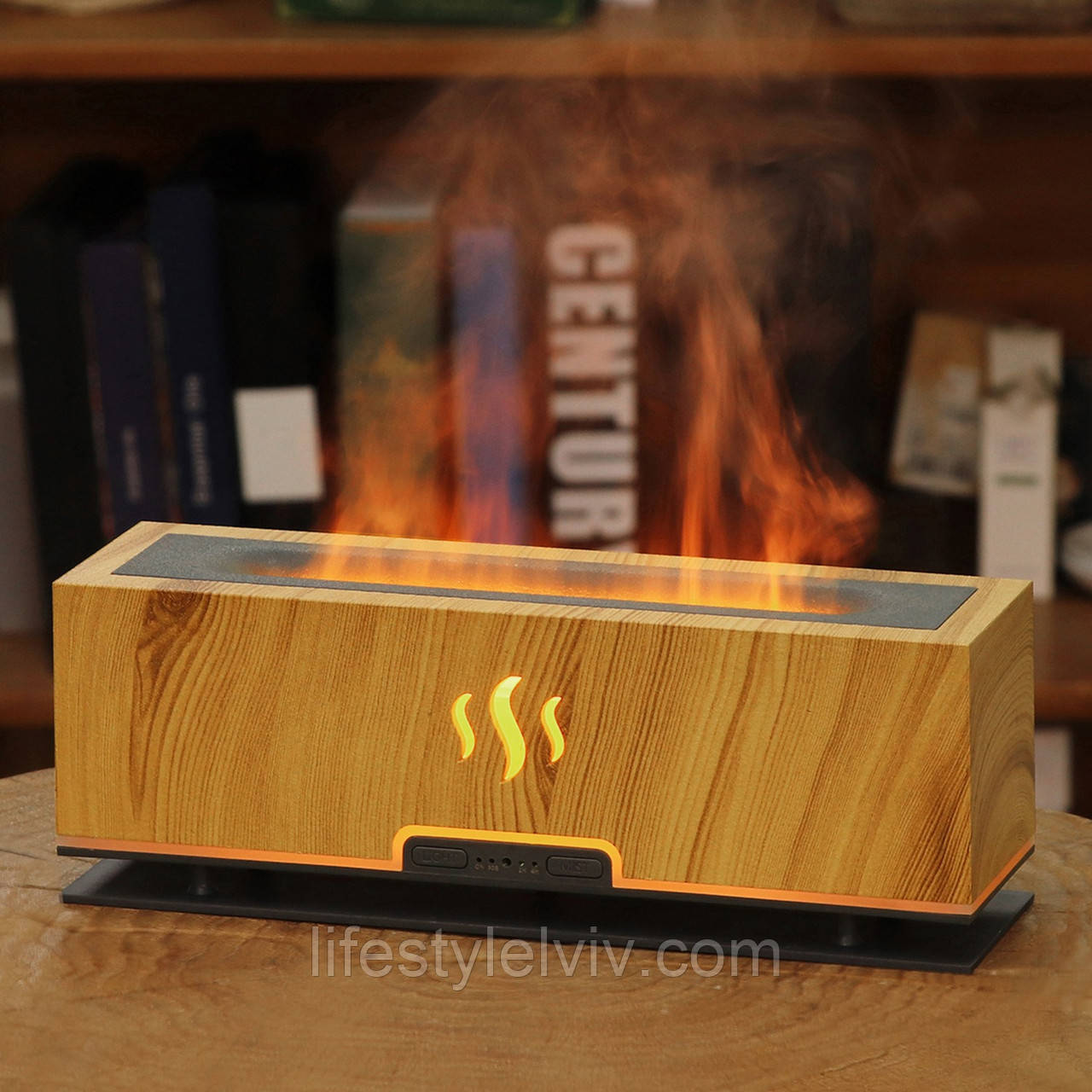 Зволожувач повітря з підсвічуванням від USB, Humifdifer Wooden / Ультразвуковий зволожувач з ефектом полум'я, фото 1