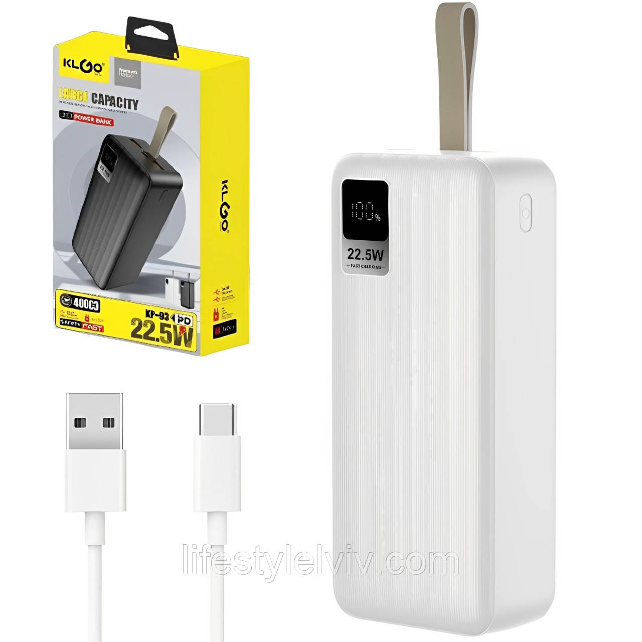 Повербанк із швидкою зарядкою 40000mAh, 22,5W, 2хUSB, KP-93 / Зовнішній акумулятор / Портативна батарея / УМБ, фото 1