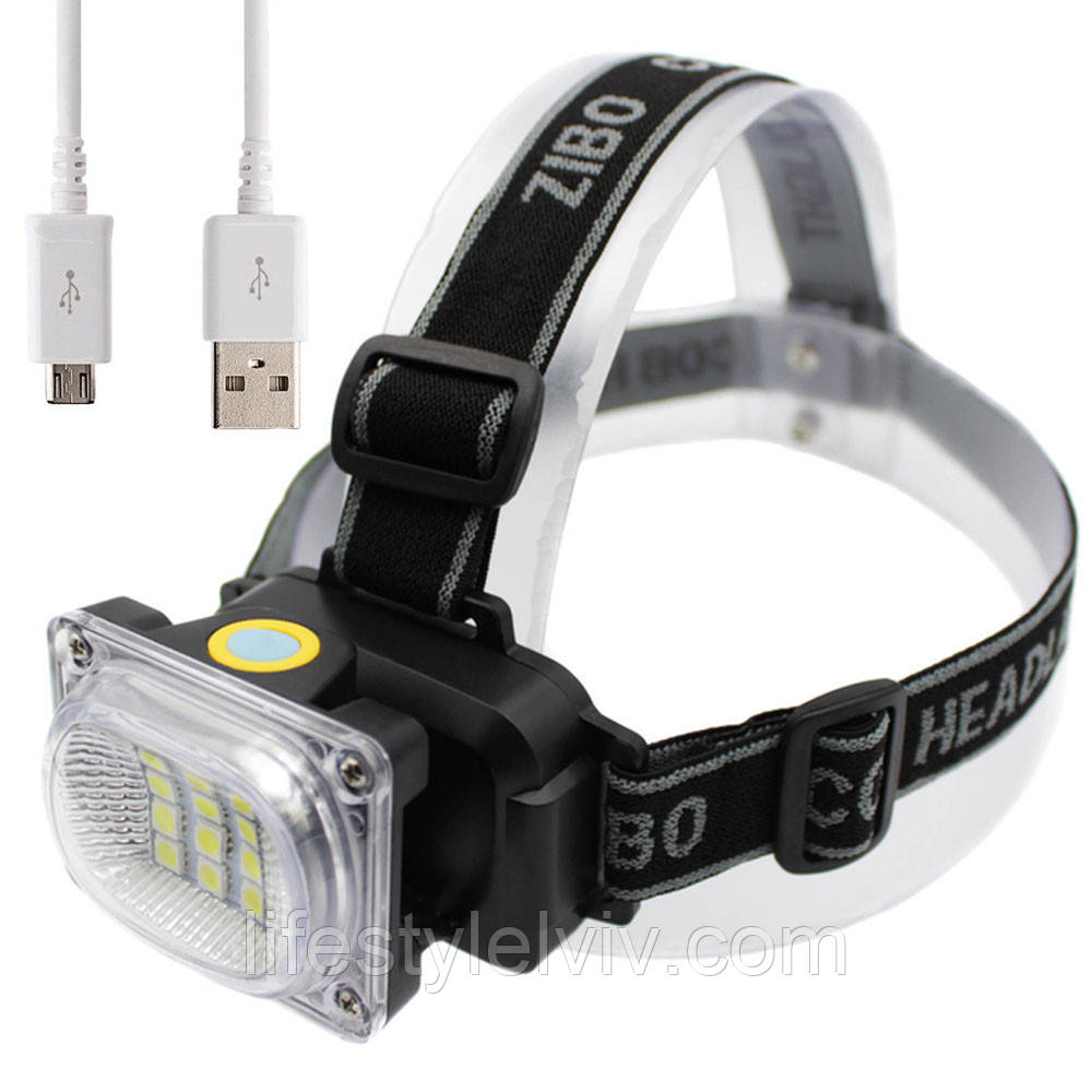Ліхтар налобний акумуляторний 5Вт, від USB, 200лм, 6659A / Ліхтарик налобний / Ліхтарик на голову