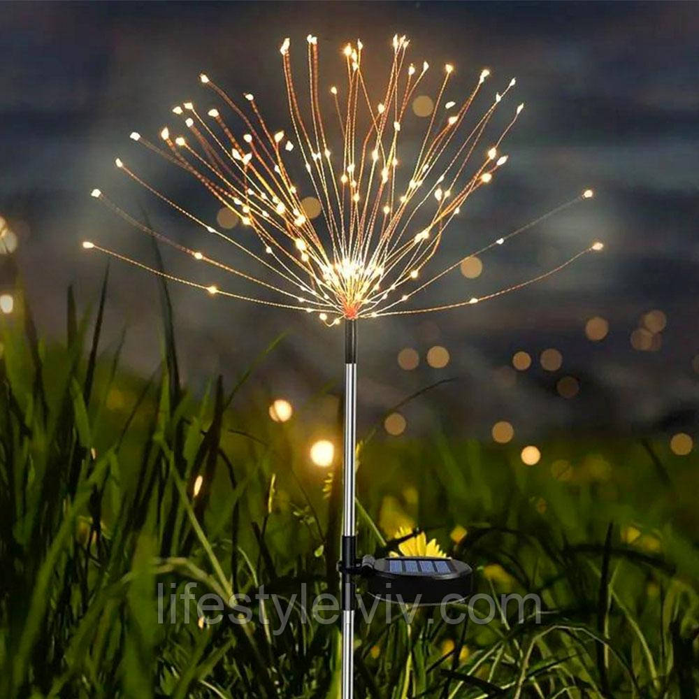 Садовий ліхтар на сонячній батареї, Кульбаба 90 LED, Теплий білий / Декоративний вуличний світильник