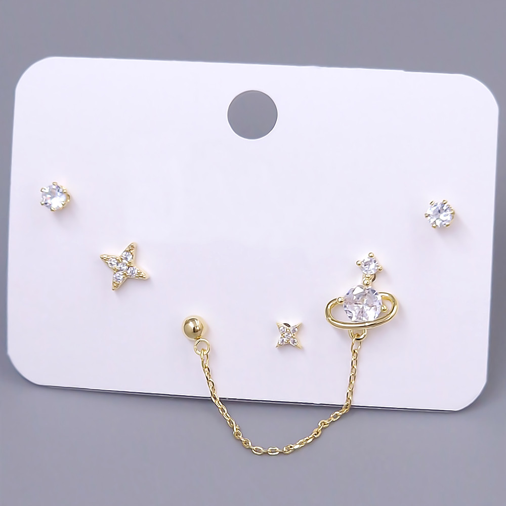 Набір із 3-х пар сережок-гвоздиків FJ. Позолота лимонного відтінку. Камені: циркон