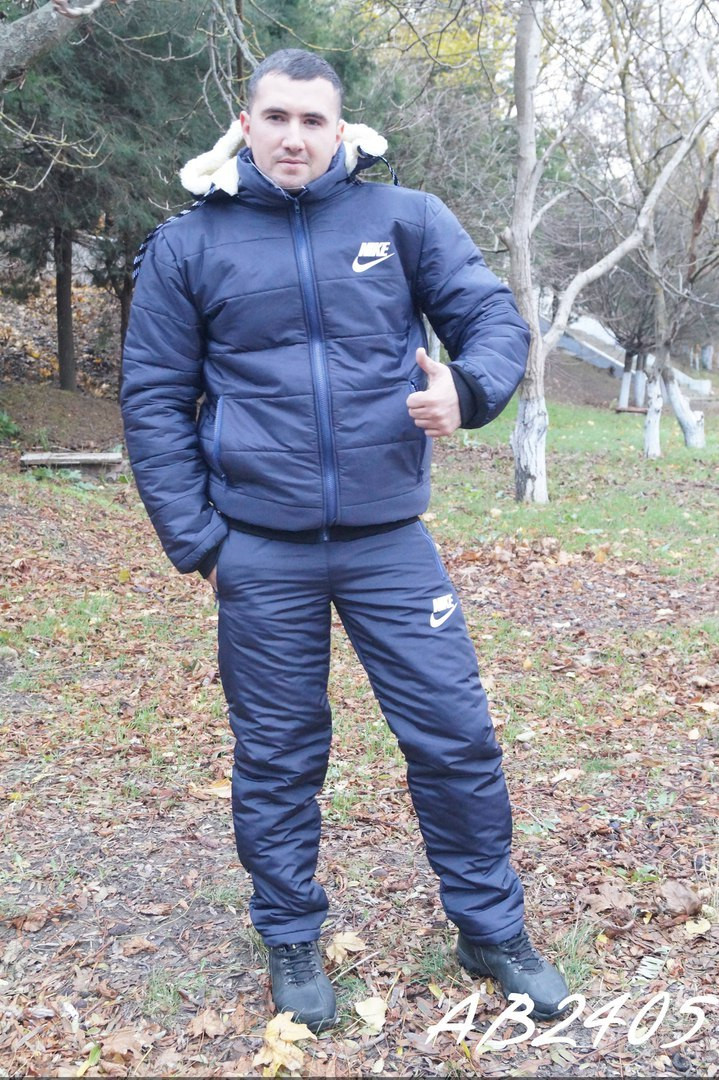 Чоловічий зимовий костюм на синтепоні та овчині, 48 50 52 54 чорний, синій (код 021)