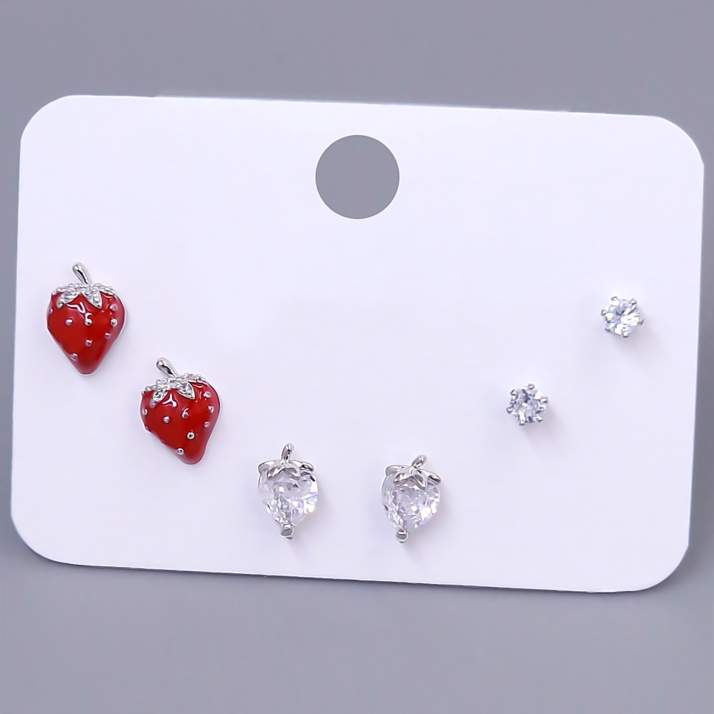 Набір із 3-х пар сережок-гвоздиків FJ. Родій. Камені: білий циркон