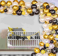 Арка гірлянда з повітряних куль "Золотий, чорний, білий, 113 шт