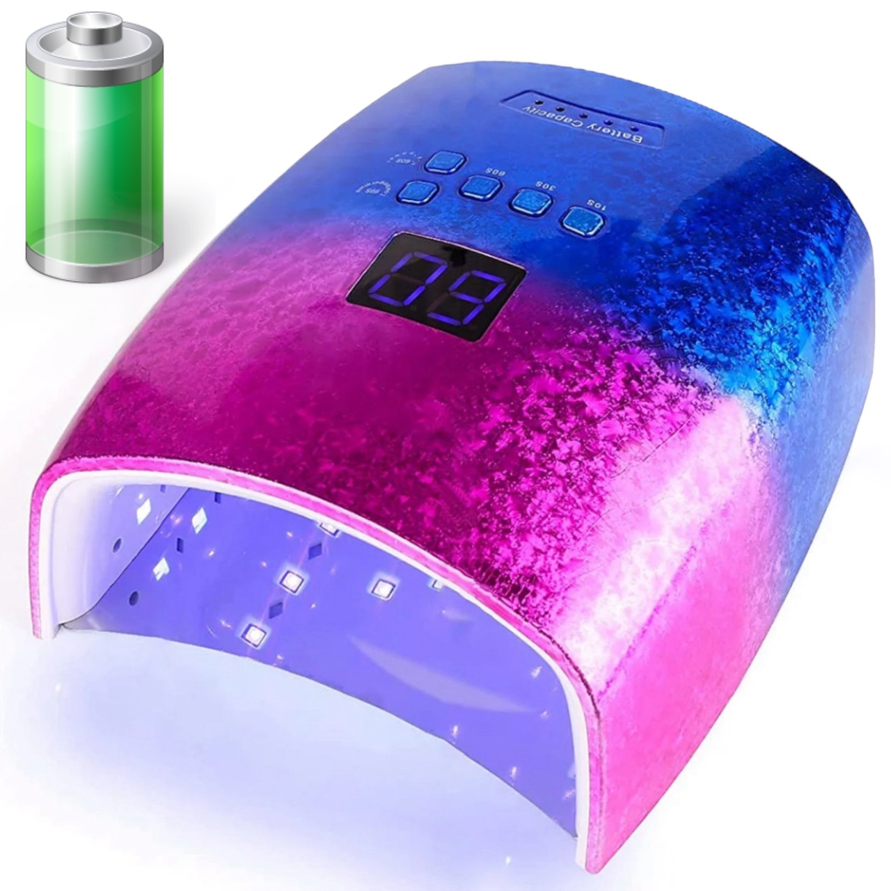 Бездротова UV/LED лампа S10х Chrom для манікюру та педикюру (на акумуляторі 2600 mAh), 48 Вт. Рожевий з синім