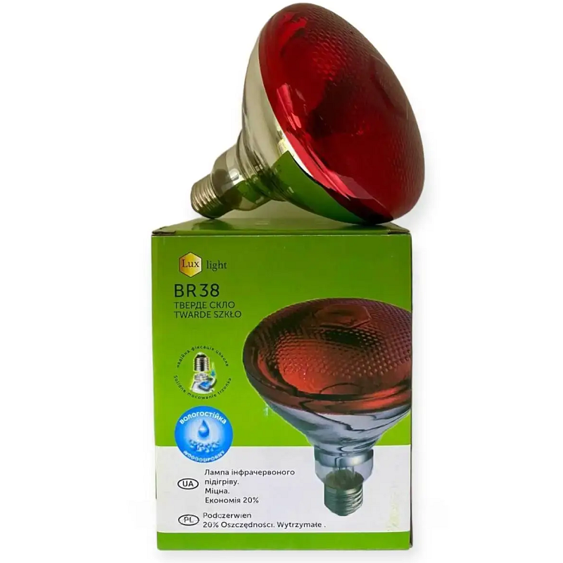 Лампа ІЧ 100 W 240 V  LuxLight PAR38 тверде скло червона Китай