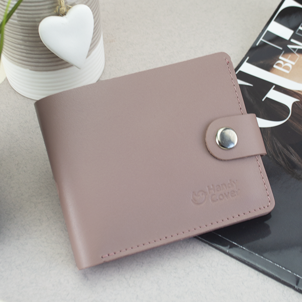 Гаманець жіночий шкіряний маленький Handycover HC0042 нюдовий на кнопці, фото 1