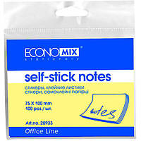 Папір для нотаток з липким шаром EconoMix 75х100 мм 100аркушів жовтий Е20933