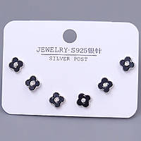 Набір із 3-х пар сережок-гвоздиків FJ. Родій. Камені: білий циркон