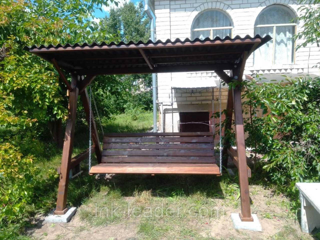 Дерев'яна садова/дачна гойдалка "Мадагаскар", (з плоским дахом без пластику)