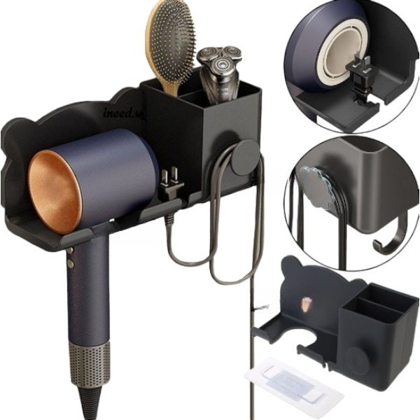Настінний тримач для фена з органайзером Storage Shelf Чорний, фото 1