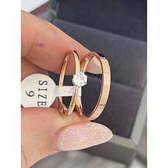 Подвійне кільце з 2 кілець медзолото, розмір 16 17,18 позолота