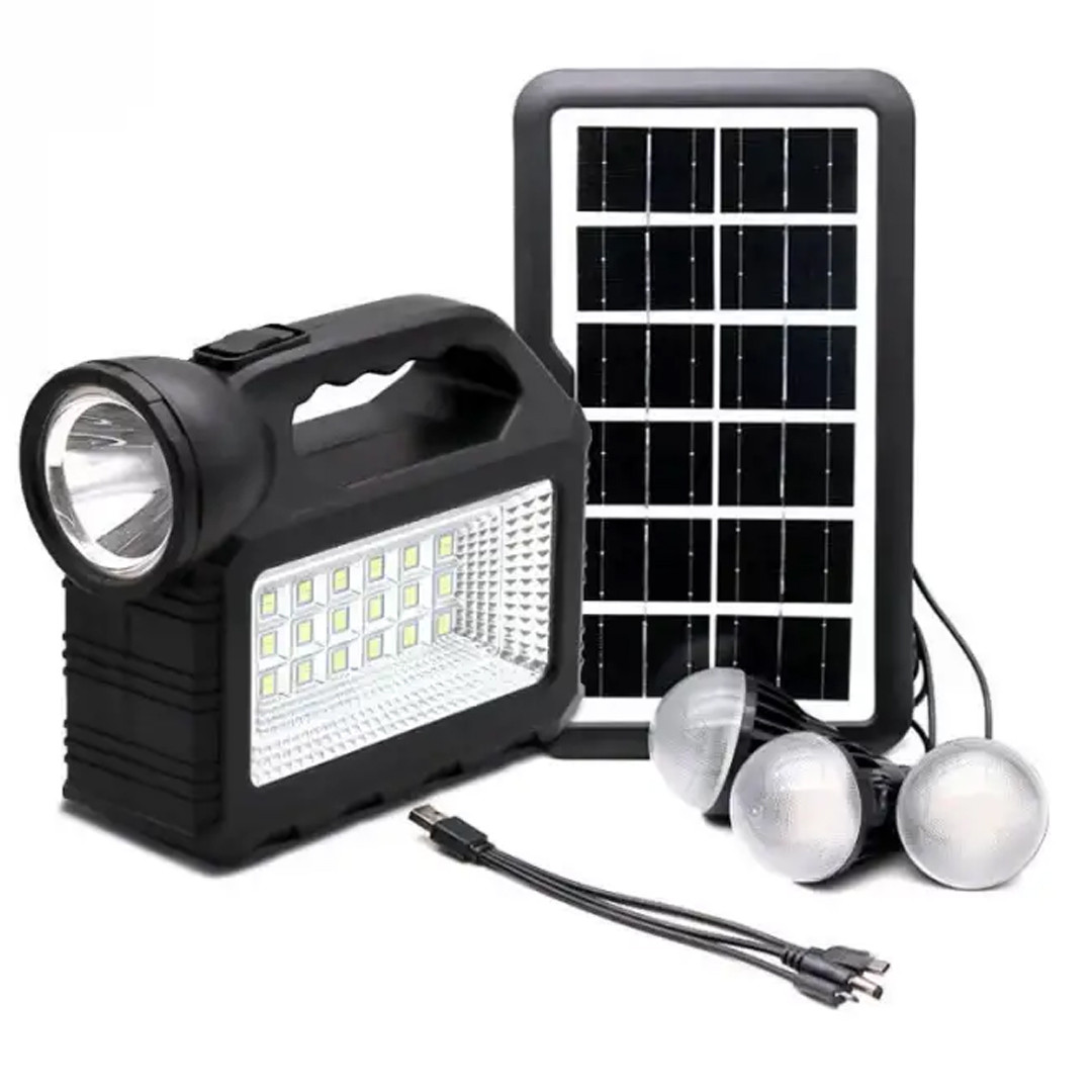 Багатофункціональний LED ліхтар GD-101 із сонячною панеллю на 3 лампочки та powerbank, фото 1