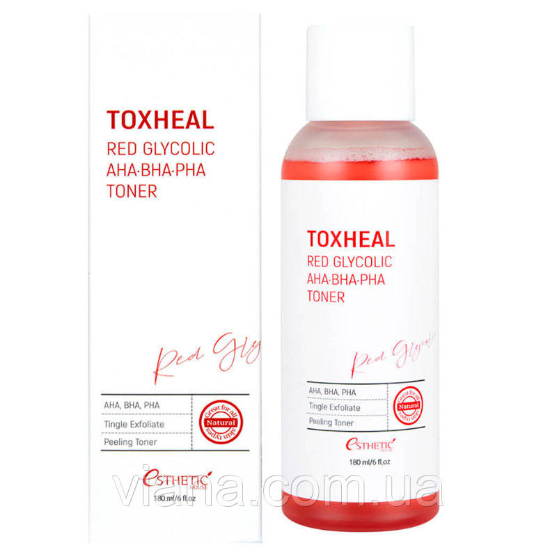 Пілінг-тонер із гліколевою кислотою Esthetic House Toxheal Red Glycolic AHA-BHA-PHA Toner, 180 мл