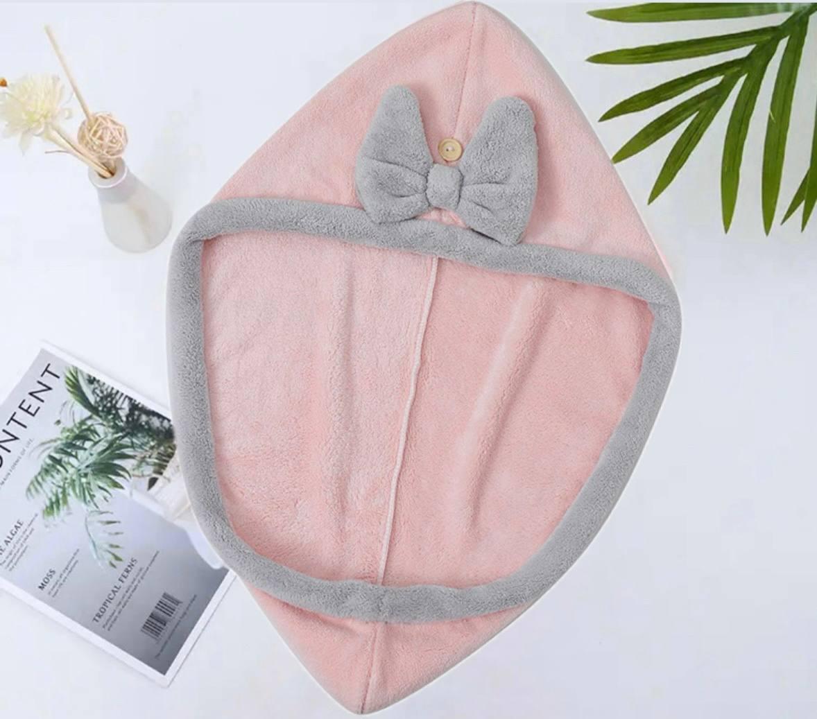 Рушник-тюрбан, чалма для сушки волосся з мікрофібри. Рожево-сірий, фото 1