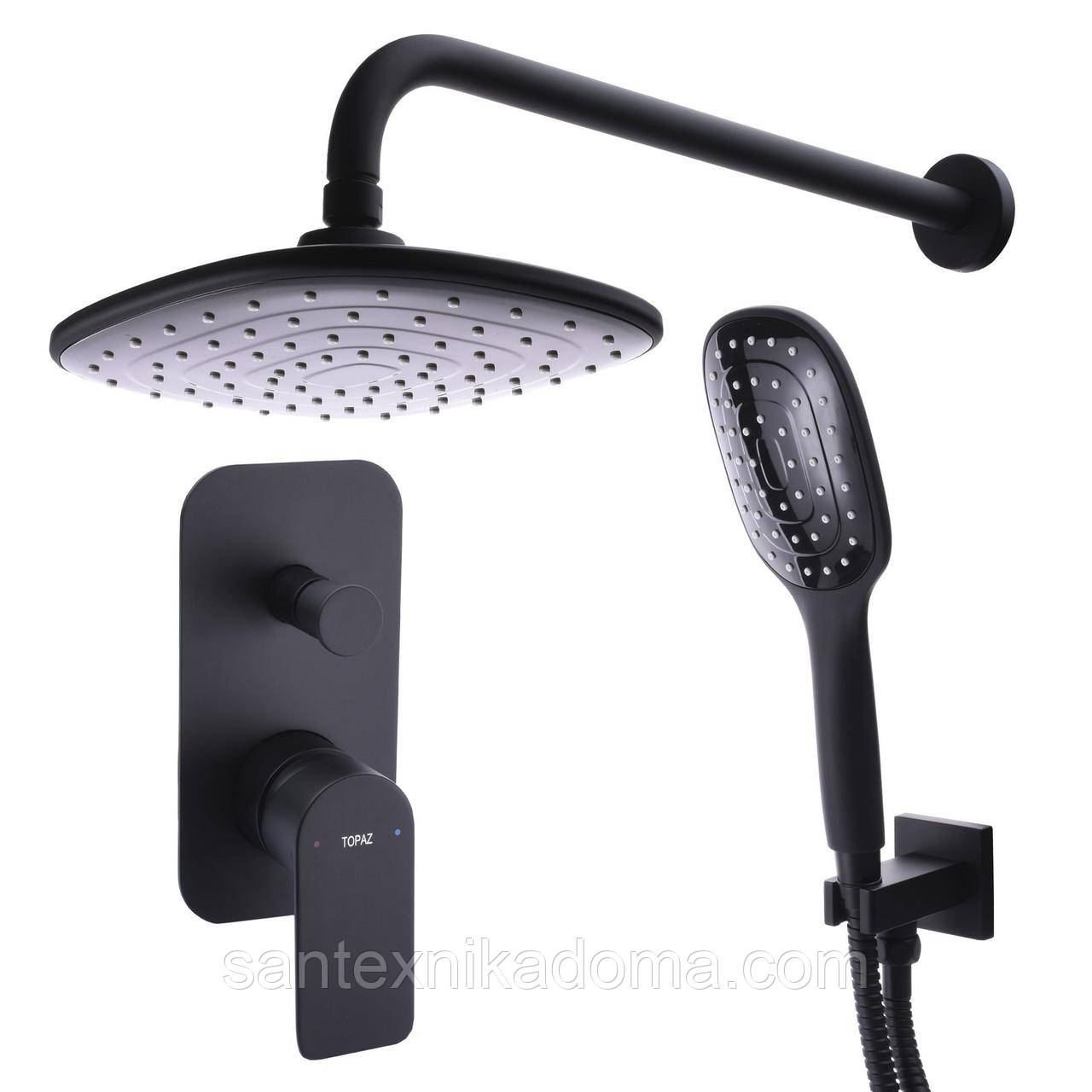 Душова система TOPAZ SARDINIA TSG 08205-G-H20-BL вбудована, лійка тропік 20*30см, змішувач без виливу латунь, фото 1