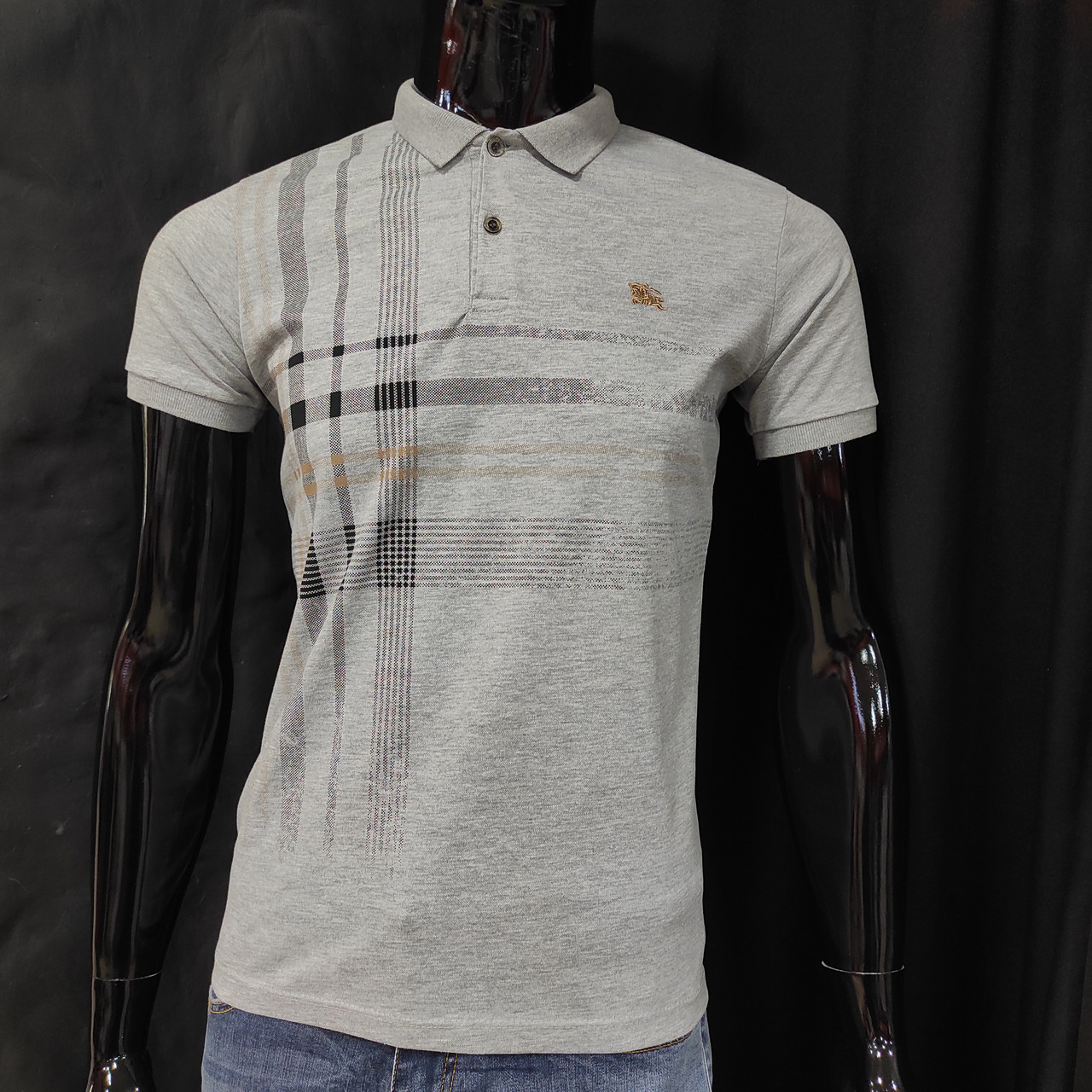 Футболка чоловіча поло комір на гудзиках сіра, фото 1