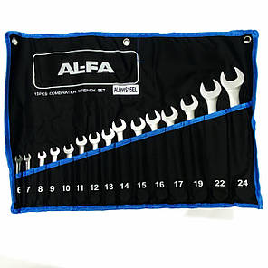Ключі ріжково-накидні AL-FA ALHWS15EL у наборі 15 ел, 6-24мм, фото 1