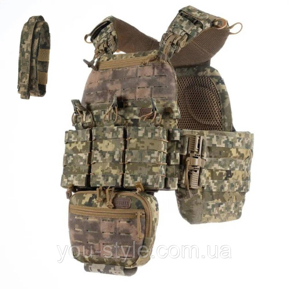 Плитоноска М7 PRO бокові кармани L/XL + 5 підсумків піксель