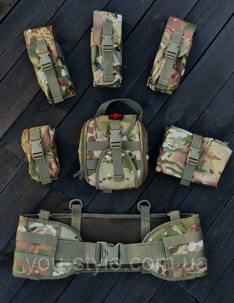 Розвантажувальний пояс РПС PRO на фастексі функцією "lock" з аптечкою швидкого скидання + 5 підсумків, фото 1