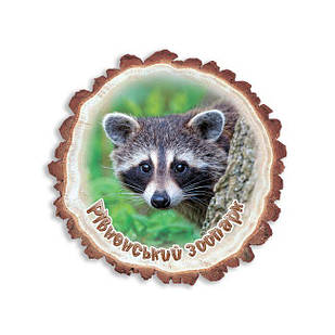 Магніт зріз дерева "Рівненський зоопарк" (єнот)