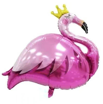 Фольгована кулька Фламінго з Короною 87х74см (34") | Рожевий, фото 1