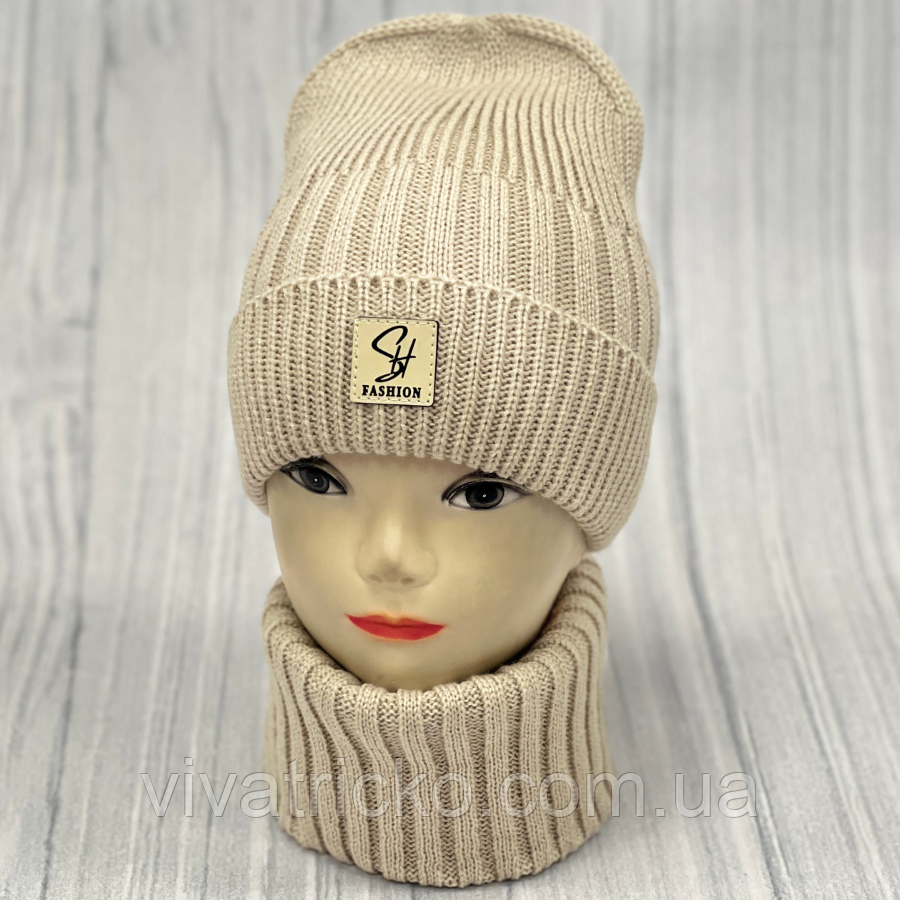 М 90028. Комплект для дівчинки, підлітка: шапка з флісом "FASHION" і хомут, розмір вільний, різні кольори 6-30 років