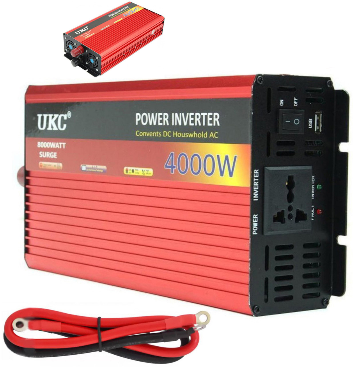 Інвертор 12V-220 "UKC 4000W", перетворювач напруги 12V-220V (1 розетка, потужність 4000Вт)