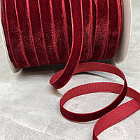 Велюр стрічка 1 см , колір- бордовий, метр, Бордовий