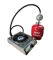 Газова плита однокомфорна Мрія + Балон газовий InterTool 5л + редуктор зі шлангом + пальник на балон у подарунок, фото 3