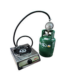 Газова плита однокомфорна Мрія + Балон газовий Rudyy 5л + редуктор зі шлангом + пальник на балон у подарунок