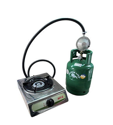 Газова плита однокомфорна Мрія + Балон газовий Rudyy 15л + редуктор зі шлангом + пальник на балон у подарунок, фото 1