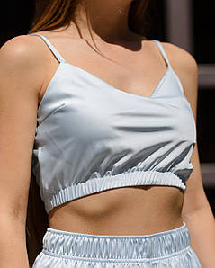 Топ на резинці з шовку Армані Блакитний S