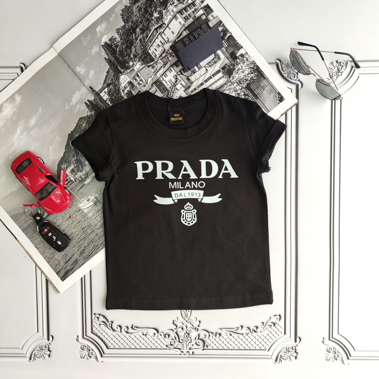 Дитяча, підліткова чорна футболка Прада