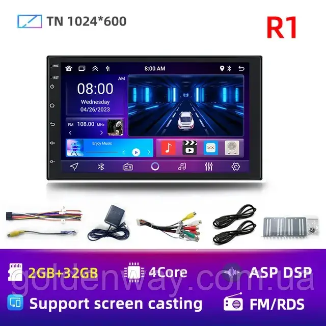 Автомобільна універсальна магнітола Android андроид Ruancheng R1 екран QLED 7 дюймів R1 2/32Гб WiFi GPS навігація