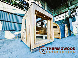 Mini Sauna 3,0х2,3м Gartensauna-37 в скандинавському стилі з панорамним вікном від Thermowood Production