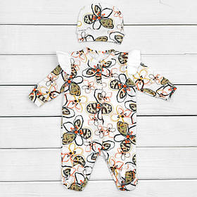 Набір чоловічок з шапочкою Kvitka зріст 62 см (1 - 3 місяць) Malena Молочний з принтом