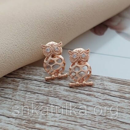 Сережки золоті сови з білими фіанітами 2.16