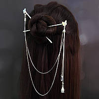 Металева подвійна шпилька для волосся "Легкість метелика" Срібло