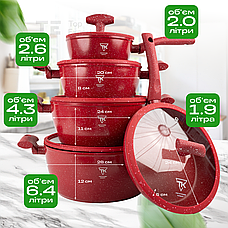 Набір посуду зі сковородою з гранітним покриттям Top Kitchen TK00100 red для індукційної плити, фото 6