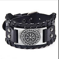 Рунический кожаный браслет на застежке "Вегвизир"