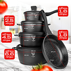 Набір посуду з гранітним покриттям Top Kitchen ТК00050 для індукції для кухні набір каструль зі сковородою, фото 4