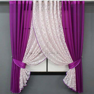 Кухонні шторки (400х170см.) комбіновані. Колір фуксія з рожевим. Код 111к 52-0891