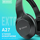 Бездротові Bluetooth навушники Celebrat A27 з мікрофоном та підтримкою картки пам'яті (Чорний), фото 6