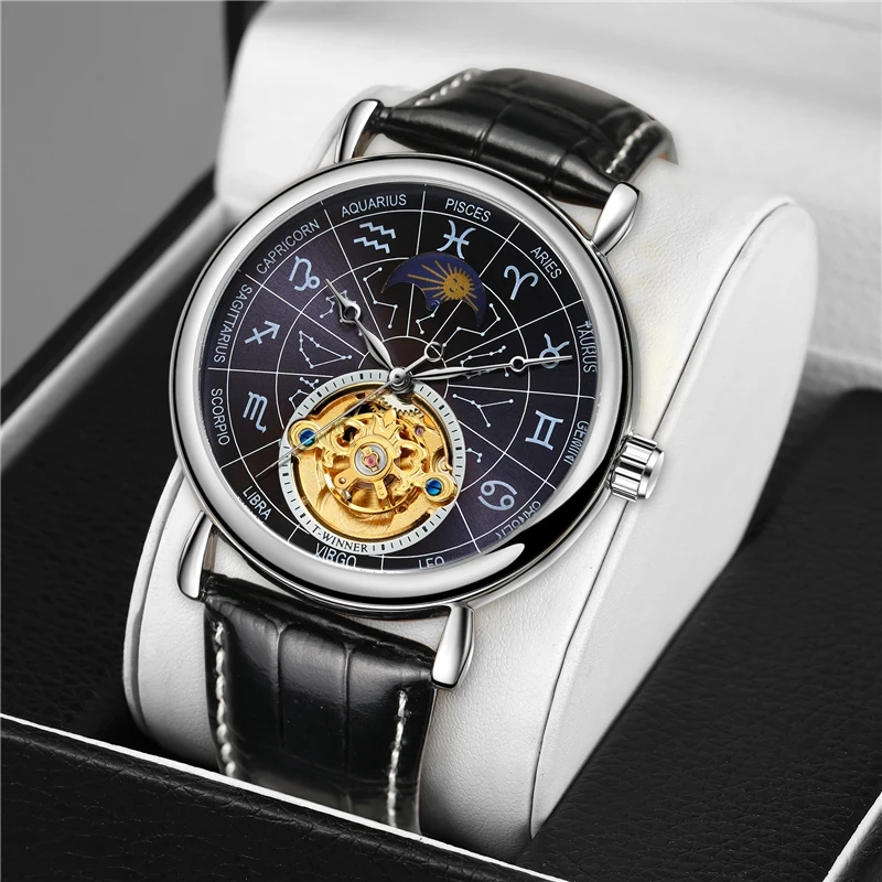 Чоловічий механічний годинник з автопідзаводом Winner 8271 Silver-Blue годинник знаки зодіаку