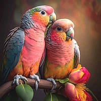 Алмазна мозаїка Два рожеві папуги 25*35см круглі камені за номерами (Розмір полотна 30 *40 см)