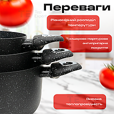Набір посуду зі сковородою з гранітним покриттям Top Kitchen TK00094R black 7 предметів для індукційної плити, фото 3